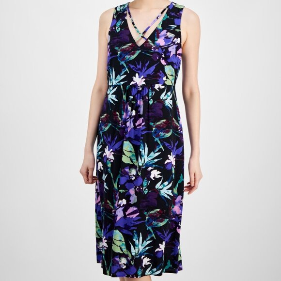 Connected Women's Strappy V-Neck Floral Midi Dress – Violet – NWT Size 6 - Picture 5 of 5